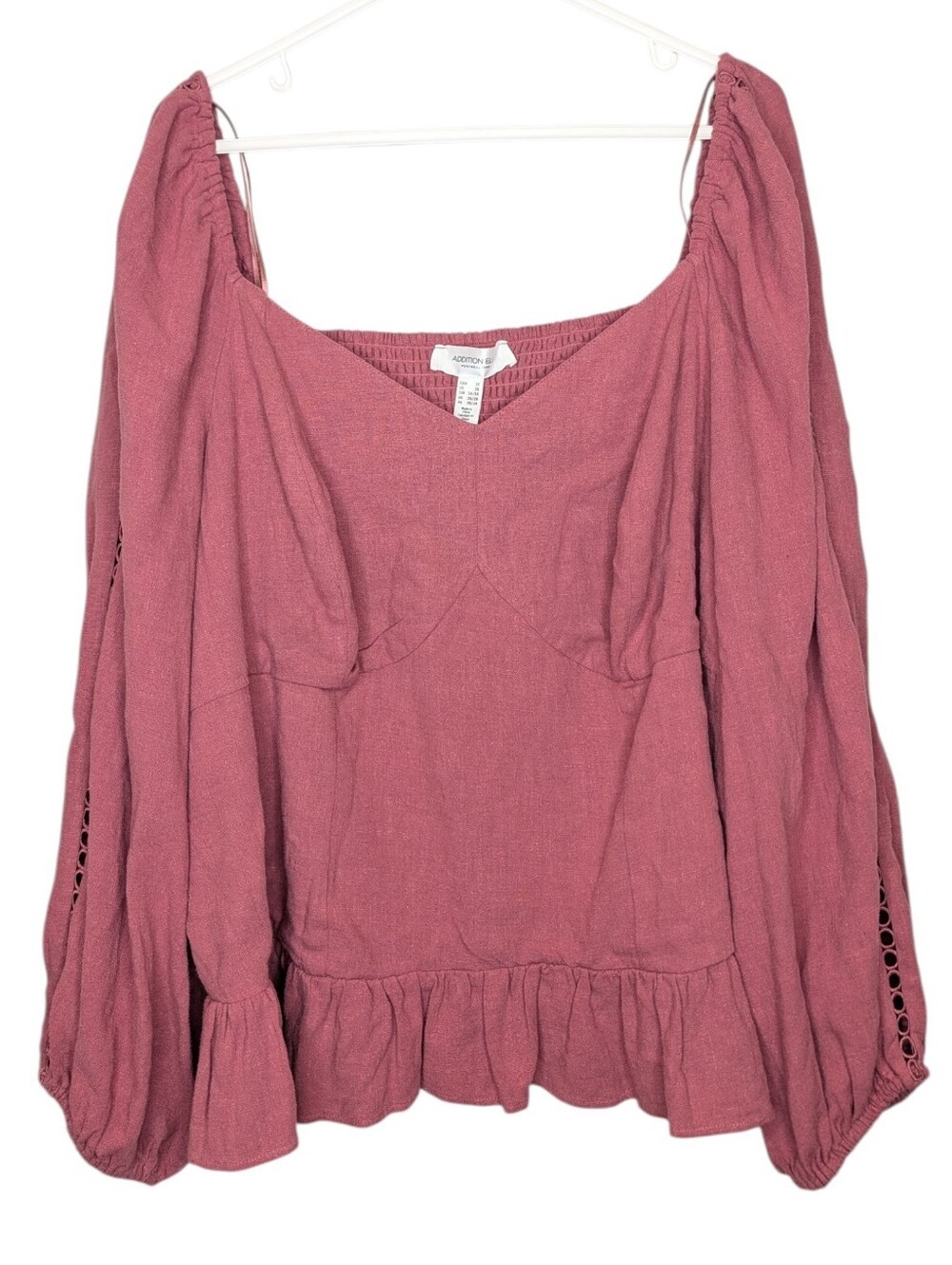 Addition Elle 3X NWT Pink Linen Blend Peasant Blouse Puff Sleeve Top